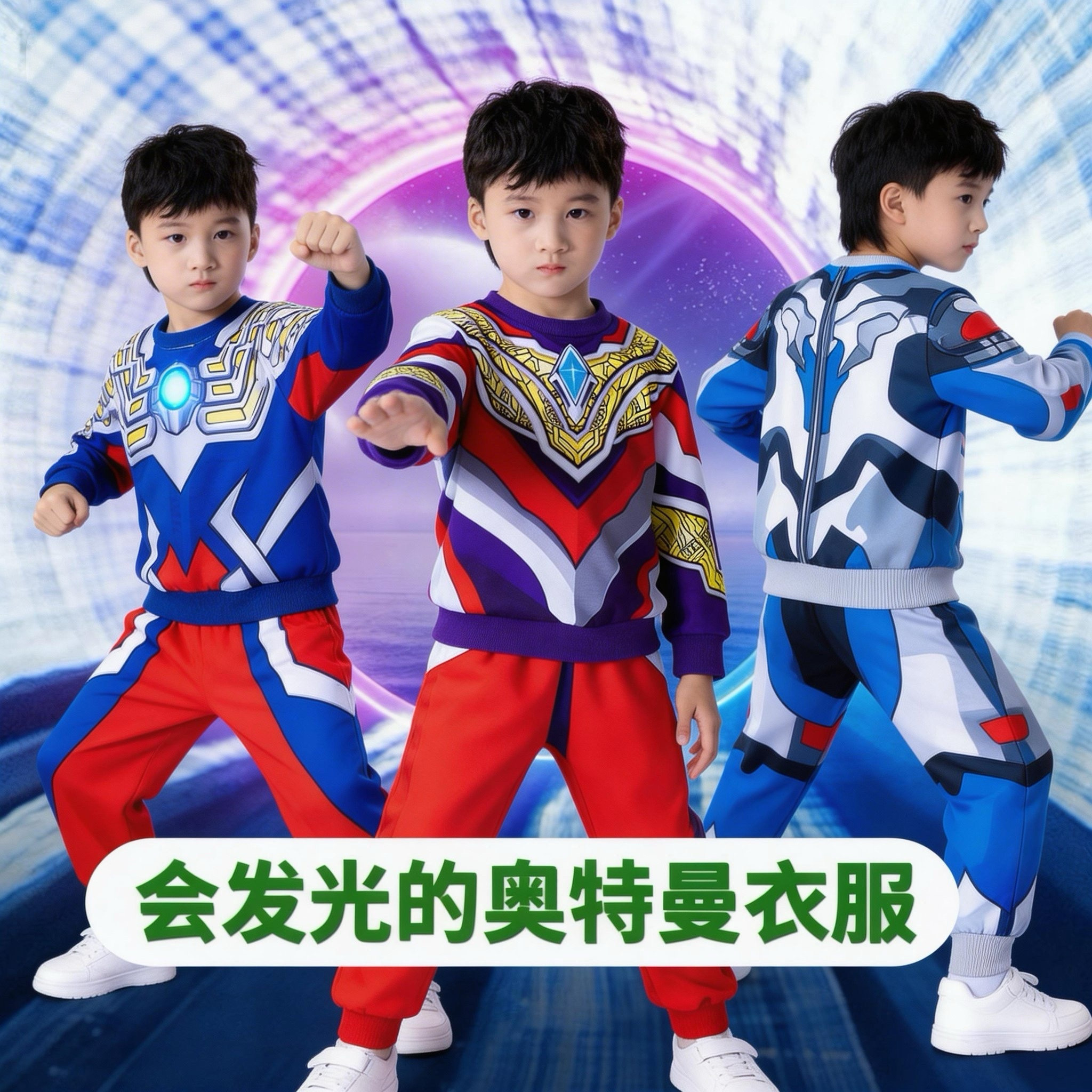 赛罗奥特曼男童衣服2026春季新款发光卫衣套装中小童休闲运动两件