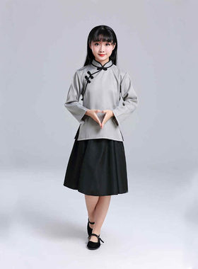 儿童民国风演出服女童立领盘扣合