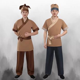 系带短袖 中国风古代汉服男交领袍演出服装 古装 民族服装 话剧舞台装