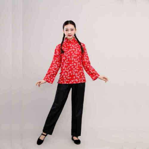 红色碎花采茶女民国村姑舞蹈演出