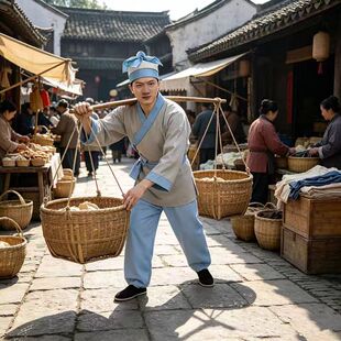 古代男装汉服樵夫货郎茶馆跑堂演出服民族风舞台装古装开衫老年帽