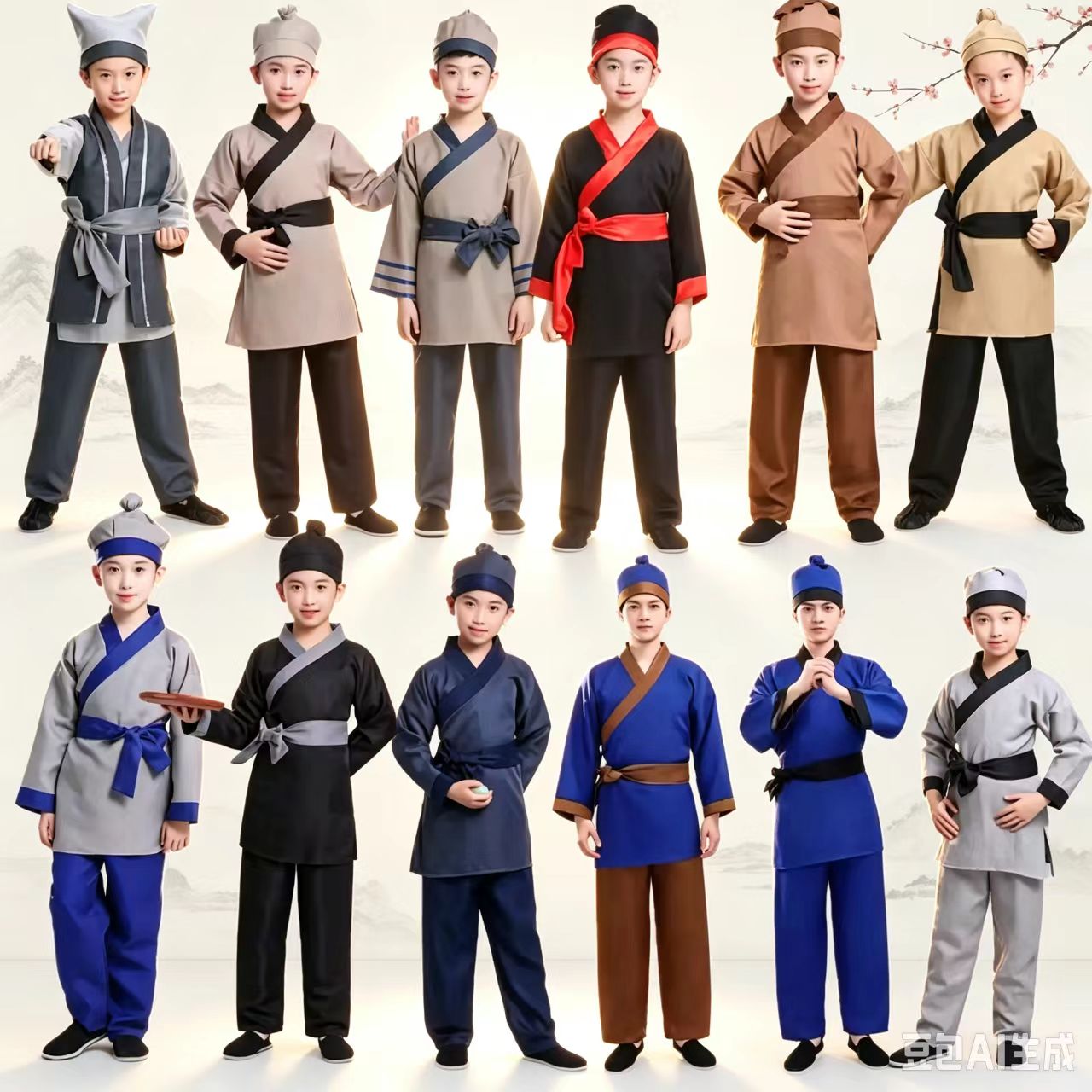 古代店小二服装儿童汉服古装民国小二衣服茶馆演出服卖货郎男