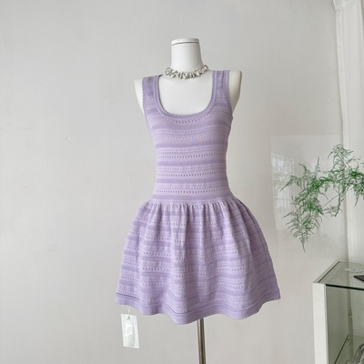 COOLLINE林子熙 冷美人 氛围感钓系薰衣草紫连衣裙女显白收腰短裙