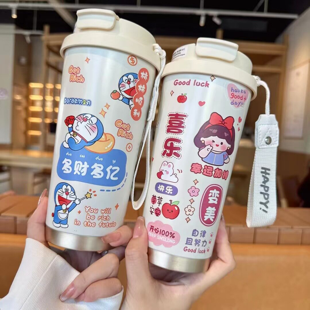 哆啦A梦保温杯水杯女生高颜值大容量316陶瓷不锈钢卡通双饮口杯子