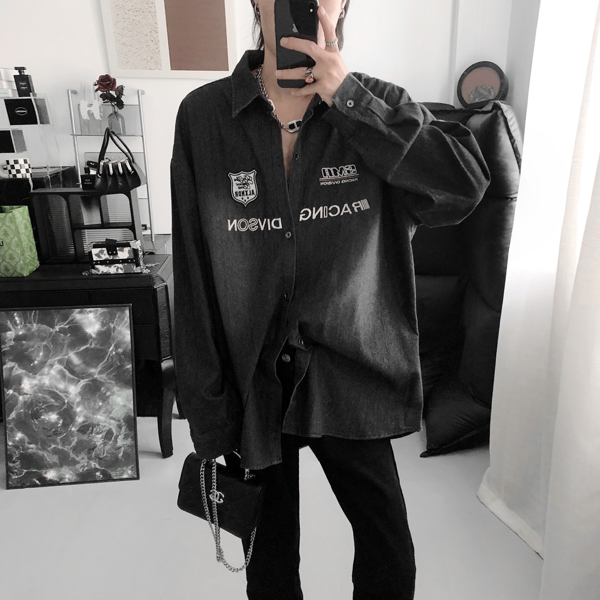 复得先生长袖翻领工装刺绣夹克