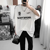 潮流上衣体恤 t韩版 复得先生千禧风杠条短袖 男设计感宽松休闲半袖