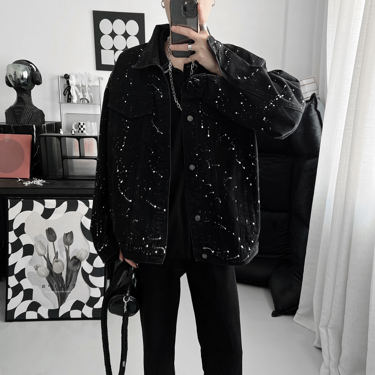 复得先生暗黑泼墨点夹克外套男春秋宽松潮流痞帅工装休闲牛仔夹克,男装,夹克,淘宝优惠券,粉丝福利购,淘宝优惠卷