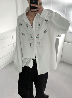 FUDE*男女款刺绣花卉设计感衬衫