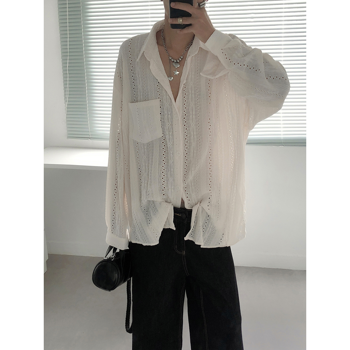 香风镂空设计感衬衫男女网红衬衣