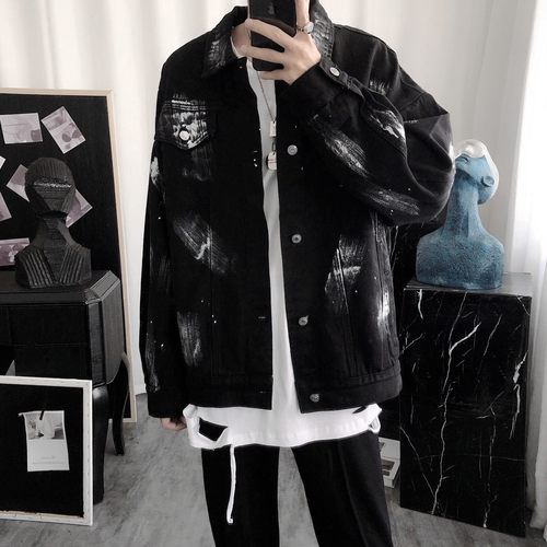 先生牛仔服翻领秋季宽松