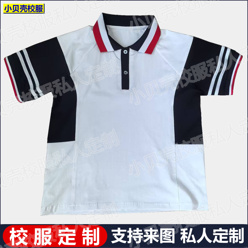 廊坊市第十七中学学生校服夏白色纯棉t恤半袖polo衫短袖来图订做