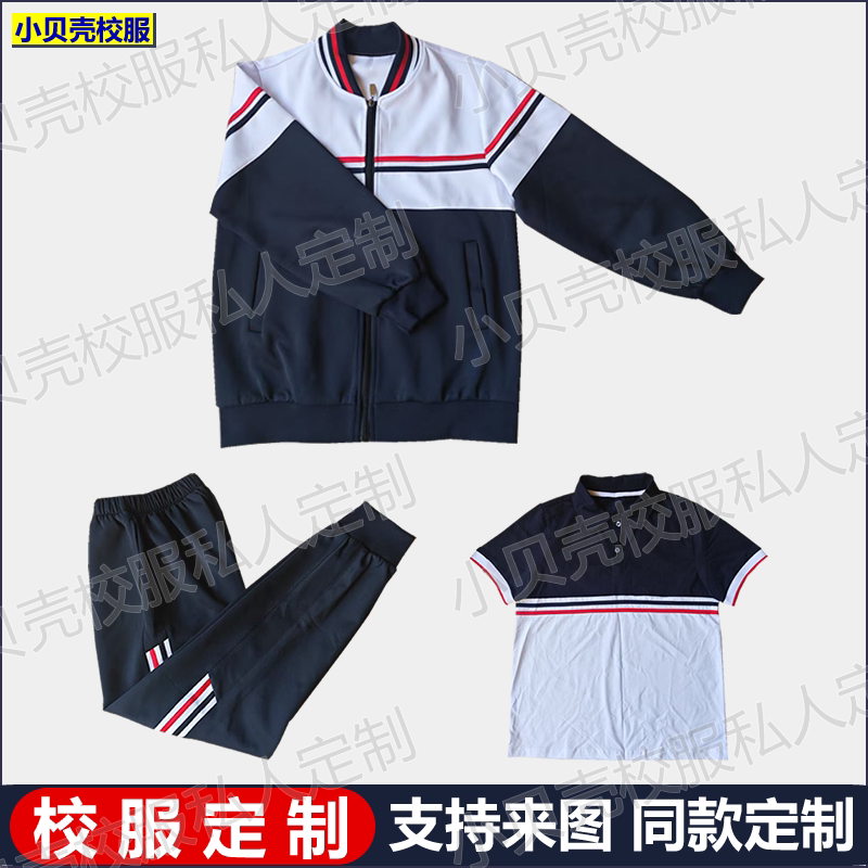 定制淮南市凤台县小学生春秋同款校服上衣运动套装藏蓝色裤子半袖