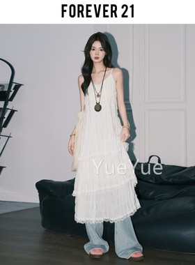 Foreve叠r 21长白色蕾丝吊带DYJ-558-连衣裙女A字裙穿沙滩ins度假