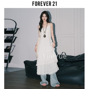 连衣裙女A字裙穿沙滩ins度假 558 Foreve叠r 21长白色蕾丝吊带DYJ