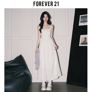 Forever21温柔DYJ U领吊连衣裙裙女浅春系带收腰A字长韩系初 0237