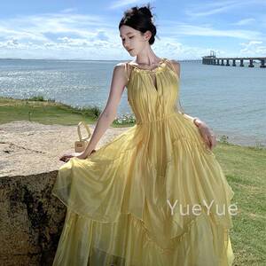 带挂脖连衣裙夏YH#8092气质吊绝美度假裙子游拍照好看的长旅裙子