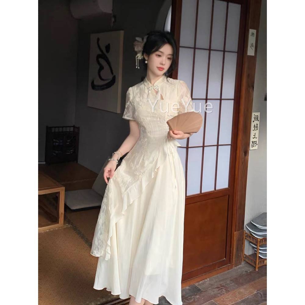 改良流苏绣花旗国袍连衣裙IQR长女夏季风韵味少女不收规则腰裙中