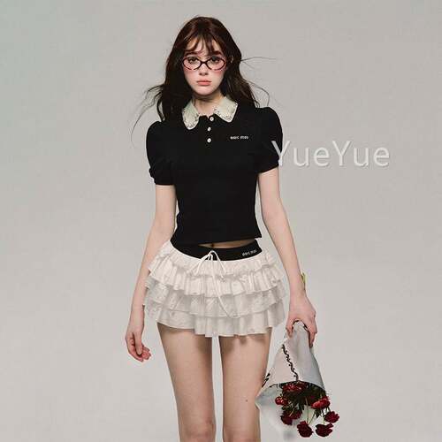 OAKMOO/蓬 古老神 超JPO低腰裙蛋糕蓬裙女春季白社色短刺绣半身裙