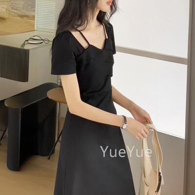 202夏季新款通法式赫本收腰小众别致连4衣裙HZ230707挂脖气质勤a