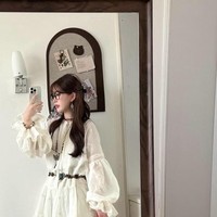 《蒙克萊公氛路IZO》燈袖連衣裙籠女秋季圍感穿搭氣質(zhì)收腰顯瘦短