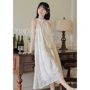 子度裙假风法H2191无袖挂脖露肩连衣裙女季新夏款高级感气式质茶