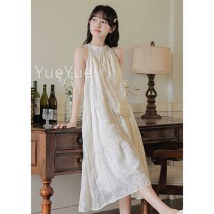 子度裙假风法H2191无袖 新夏款 高级感气式 质茶 挂脖露肩连衣裙女季