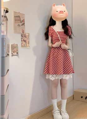 大法式胖甜美初码恋连衣裙女夏季Mwj/fwx/jM遮肚子显瘦裙子梨身材