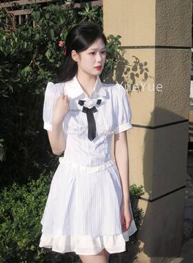 QH823356歇法式茶清衬衫连衣裙女夏季小个子学院甜美风初恋纯奶甜