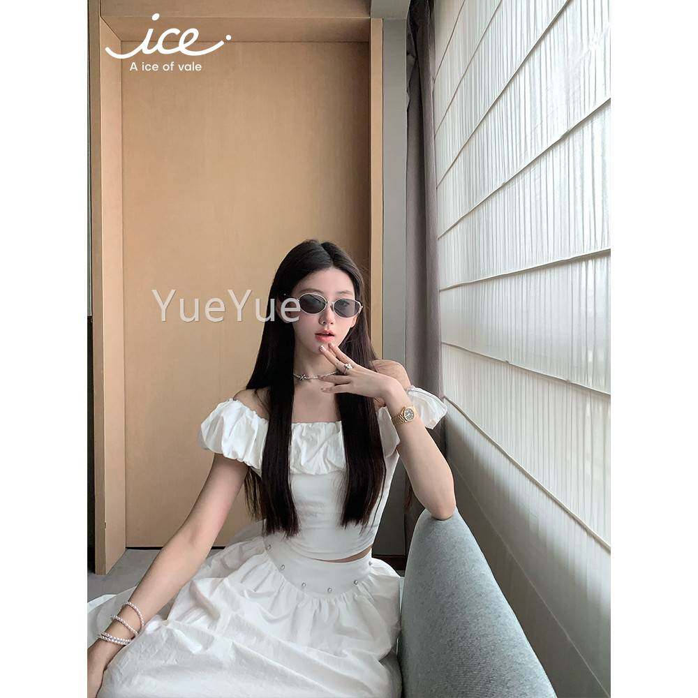 isaauu 原A ice of Q4044100v女ale 白色一字肩上衣半裙夏季两件e