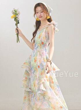 三寸【画烂花海】法式巨好看油碎花漫L250283连衣裙夏季新藕款度
