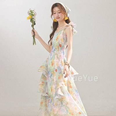 三寸【画烂花海】法式巨好看油碎花漫L250283连衣裙夏季新藕款度