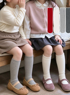 新款儿童堆堆袜针织保暖韩系秋冬女童袜子无骨精梳棉纯色中筒百搭