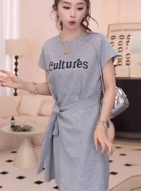 夏季韩系显瘦假两件T恤连衣裙