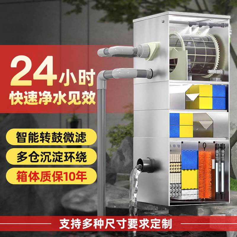 不锈钢鱼池过滤器智能反冲洗过滤箱水循环周转箱全自动转鼓微滤机