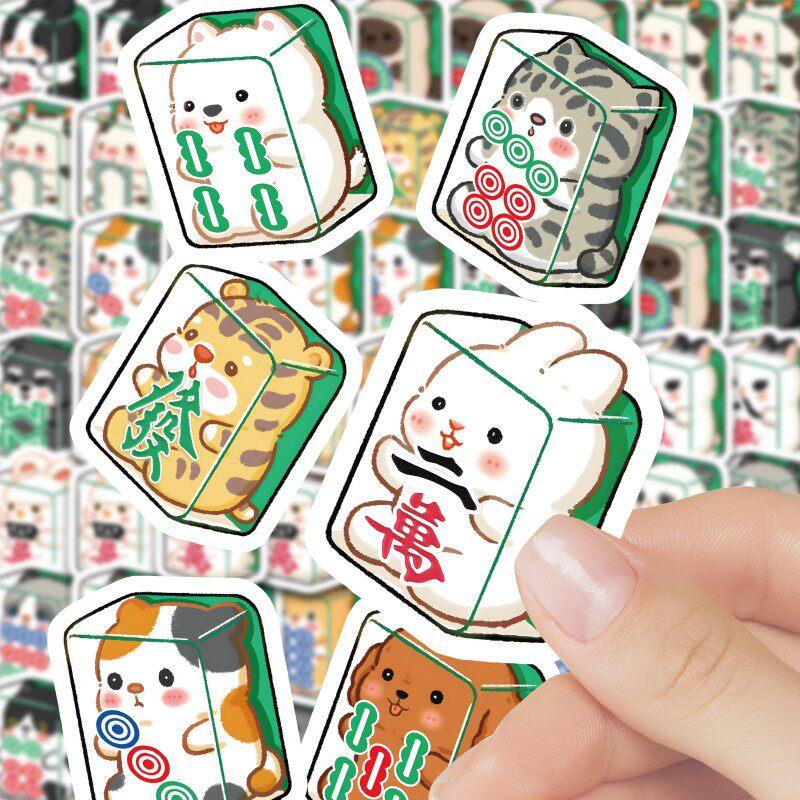 120张动物麻将贴纸卡通可爱创意手账桌面笔记本手机Diy防水贴画图片