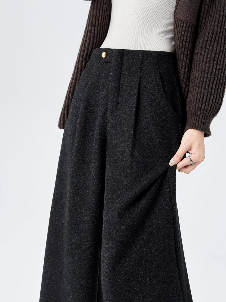 毛呢阔腿裤女秋冬2025新款加绒小个子窄版直筒裤外穿九分西装裤子