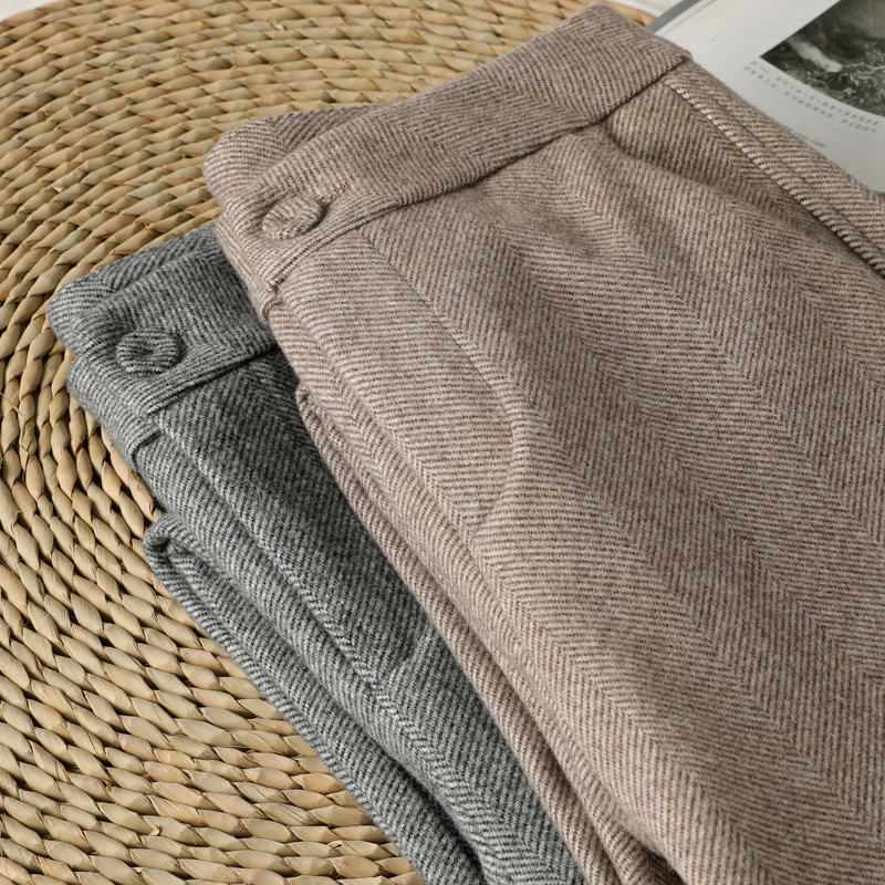 2021新款人字纹显瘦毛呢九分裤女冬大码哈伦裤宽松直筒烟管西装裤