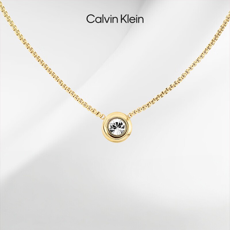 Calvin Klein/凯文克莱简约圆形吊坠项链金色锁骨链百搭设计感