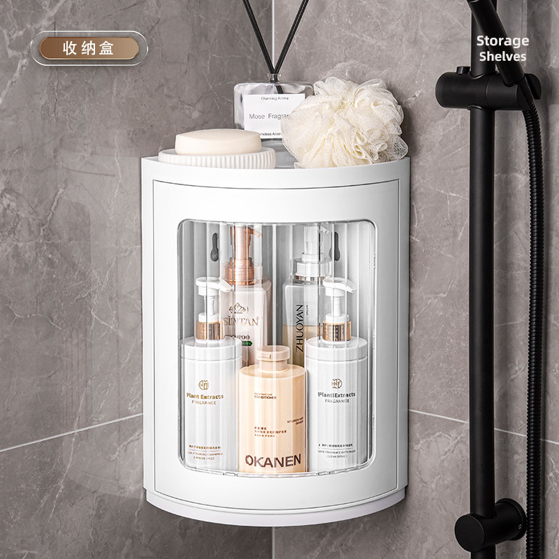 可旋转卫生间浴室置物架三角壁挂式免打孔转角厕所洗手洗澡收纳柜