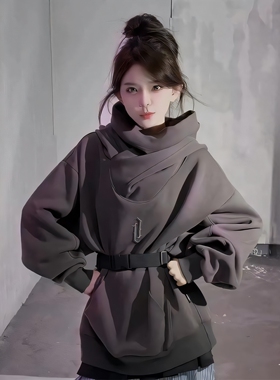 吉业重工社恐i人卫衣重磅高领卫衣男休闲连帽潮牌美式高街外套女