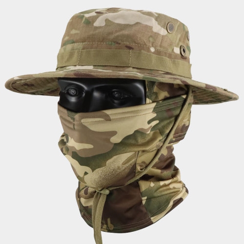 迷彩战术奔尼帽套装多功能户外钓鱼渔夫帽防晒遮阳透气圆边帽子男
