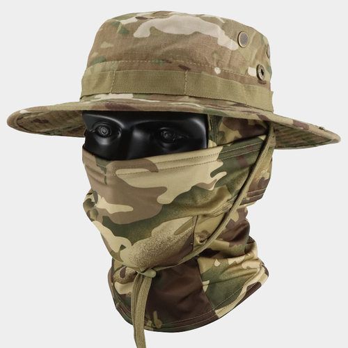 迷彩战术奔尼帽套装多功能户外钓鱼渔夫帽防晒遮阳透气圆边帽子男