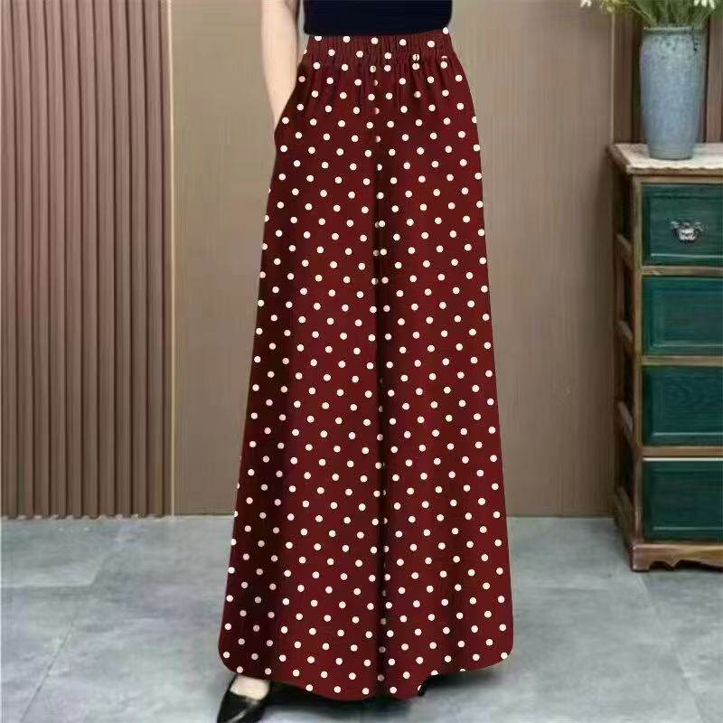 中老年妈妈裤裙冰丝春夏新款时尚印花高腰显瘦休闲气质波点长裙裤