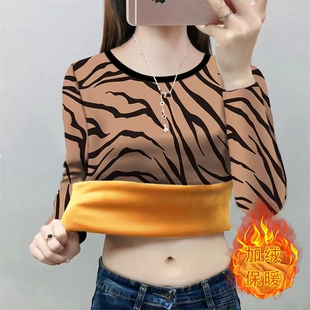 妈妈秋冬装加绒加厚长袖T恤中老年女款大码圆领打底衫保暖女上衣