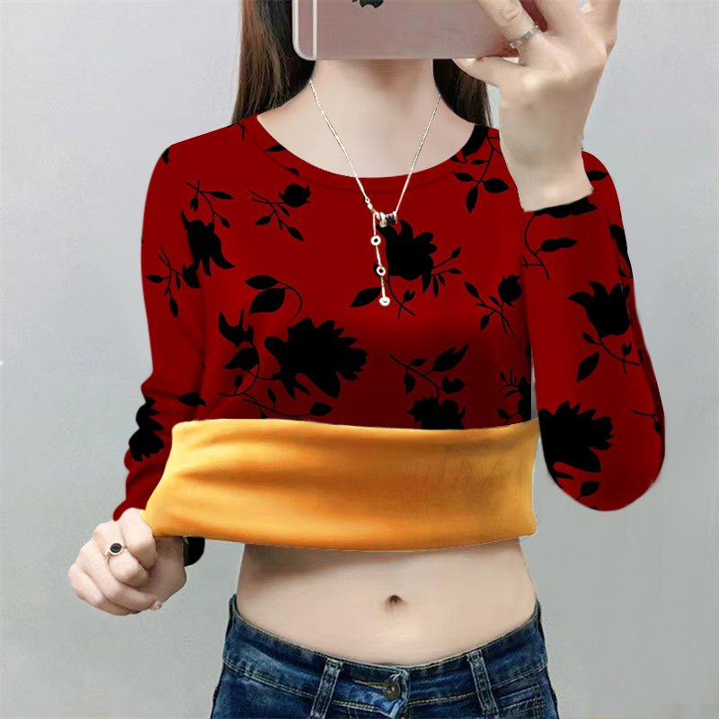 保暖长袖加绒打底衫女秋冬休闲百搭中老年女装妈妈加厚t恤衫内搭