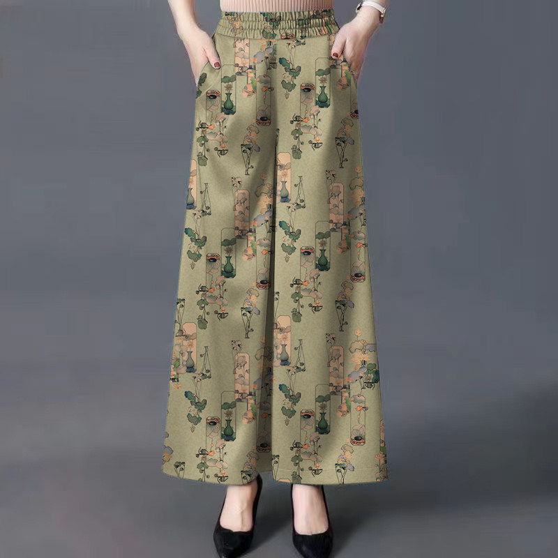 中老年人女裤妈妈花裤子春装宽松奶奶阔腿裤夏季老人老太太花裤子