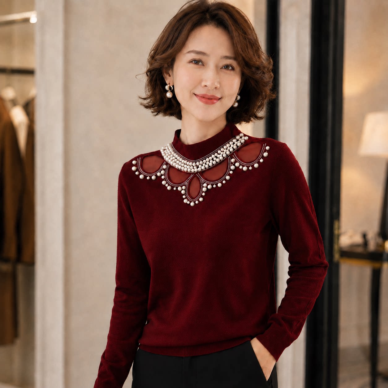 重工设计钉珠德绒打底衫女2026秋冬新款半高领打底衫高级洋气上衣
