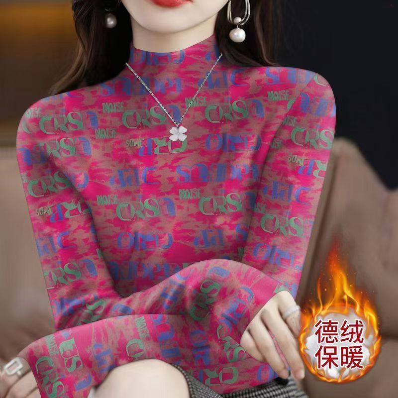 双面德绒半高领打底衫女秋冬季修身保暖妈妈长袖上衣洋气内搭外穿