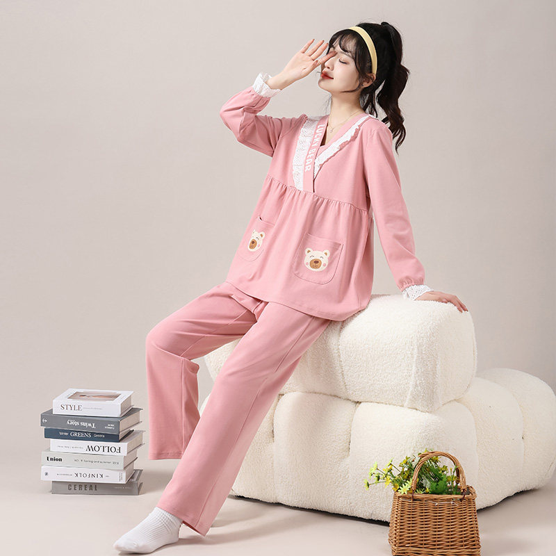耶蒂女款纯棉V领甜美睡衣可外穿图片