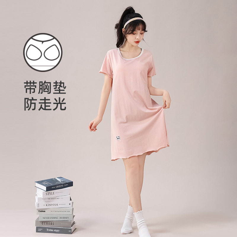 耶蒂纯棉夏季女士薄款睡裙带胸垫图片